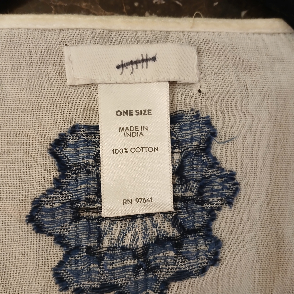 J. Jill White 100% Cotton Kimono with Blue Embroidery - Picture 2 of 4